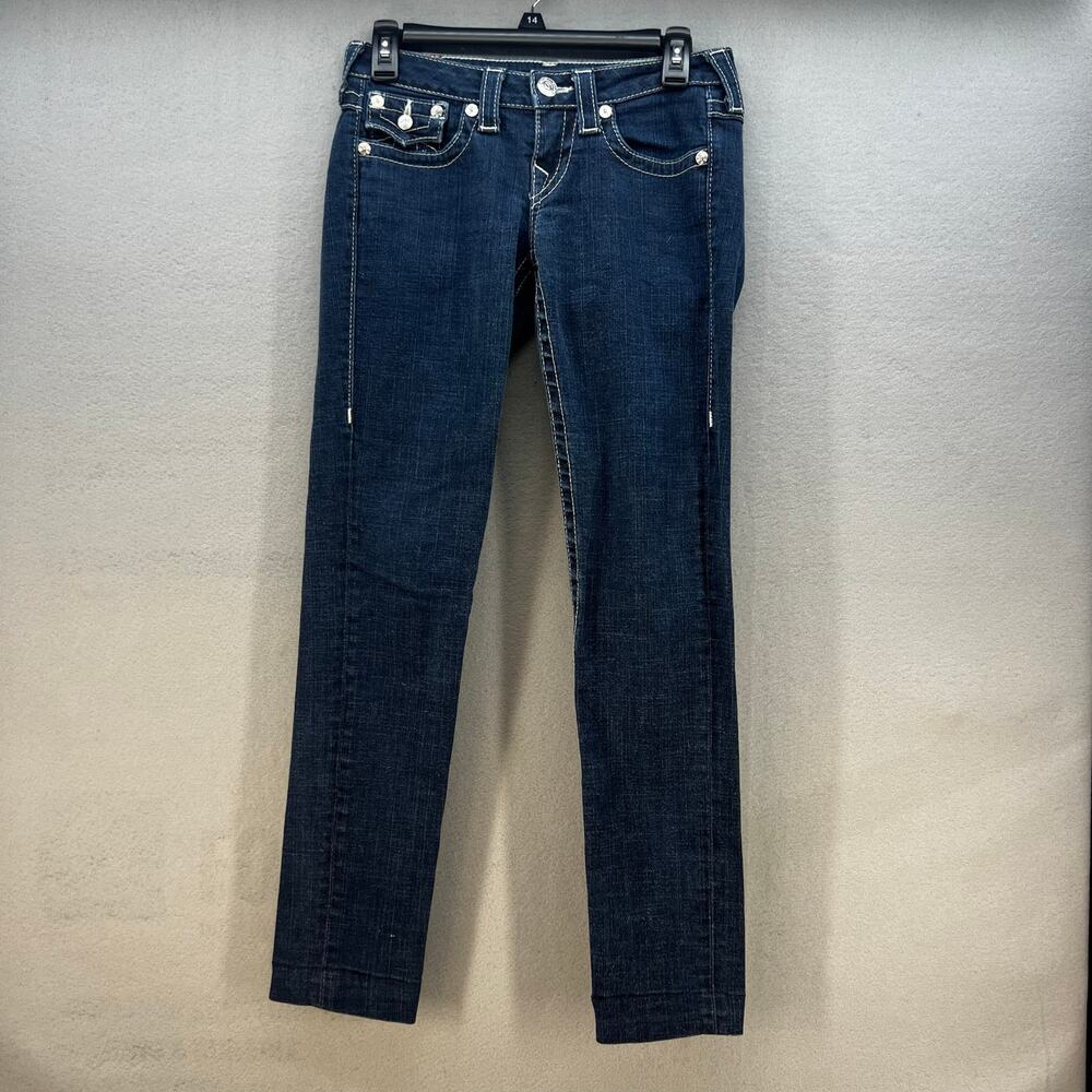 True Religion Jeans Women's 26 (2) Blue Julie Straight Pocket Flap Preppy - Picture 3 of 15